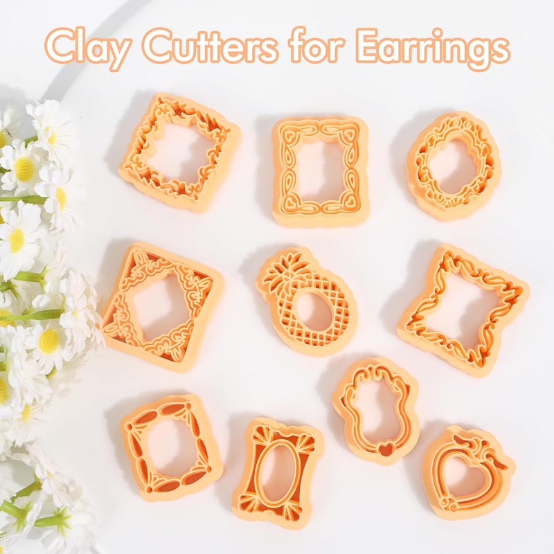 Puocaon Vintage Frames Clay Cutters - 10 Pcs Boho Polymer Clay Cutters, Frame Window Pineapple Shape Cutter Kit for Jewelry Earring Necklace Making - Image 4